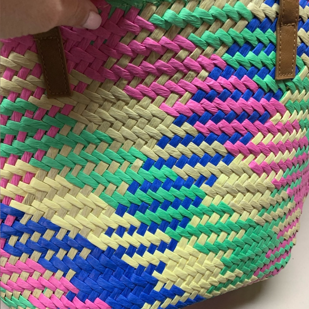 Color Block Straw Bag - Picture 8 of 9